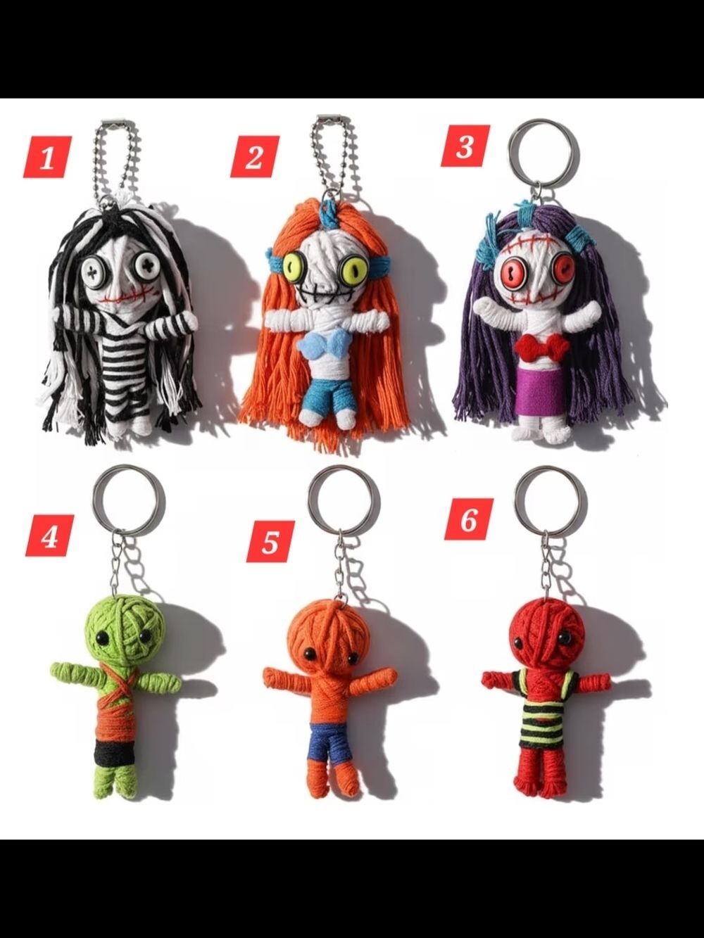 Voodoo Doll Keychain Bag Charm Choose One 3" Gothic Yarn Doll
